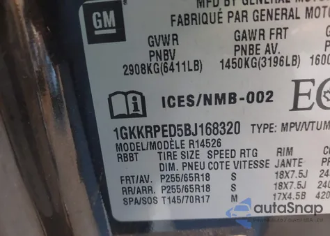 2011 GMC Acadia Sle from USA, damaged, VIN 1GKKRPED5BJ168320